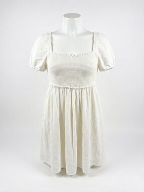 Aritzia Sunday Best White Smocked Puff Sleeve Dress Size XL NWOT